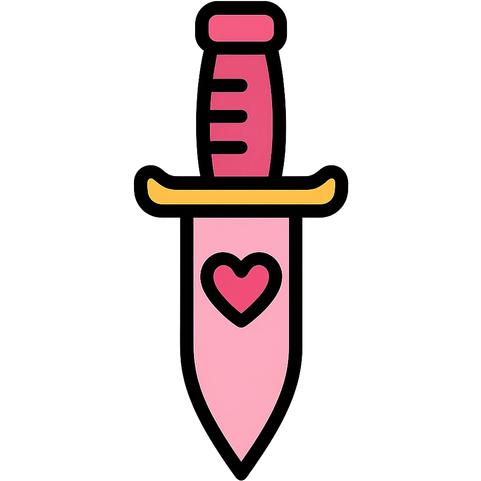 gothic knife pink with a heart motif, color outline icon style emoji