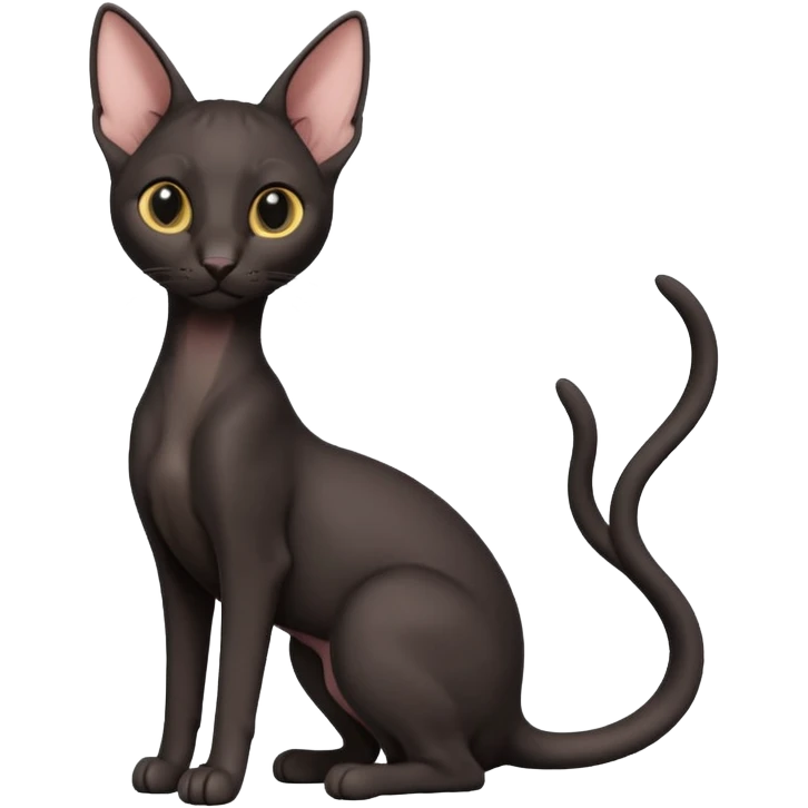 A 3D cartoon black Oriental Shorthair cat with bulky body, tall ears, Nice fur, dark cinematic background, Memoji-style. full body or half body. emoji