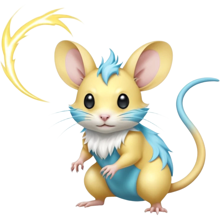 Elemental electrical electric electro lightning-powered Yellow and cyan-blue Gerbil-Jerboa-Minccino-Emolga-Pachirisu-Pokémon-Fakémon-hybrid-fusion-creature with a tufted tail  emoji