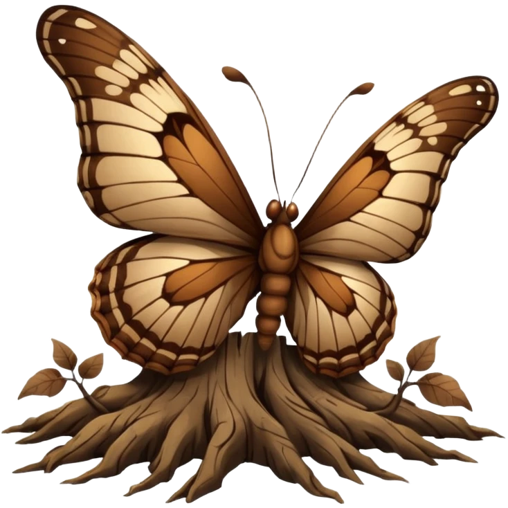 Dead butterfly emoji with broken wings weins with tree roots emoji