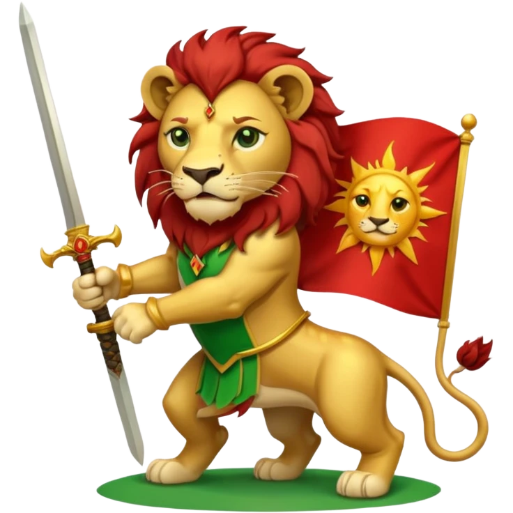 A lion with a sword and the sun on top of it and on the top green and bottom red flag emoji