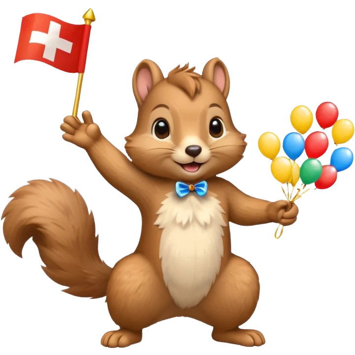 cute squirrel tossing confetti in the air, Swiss flag in paw, emoji style emoji