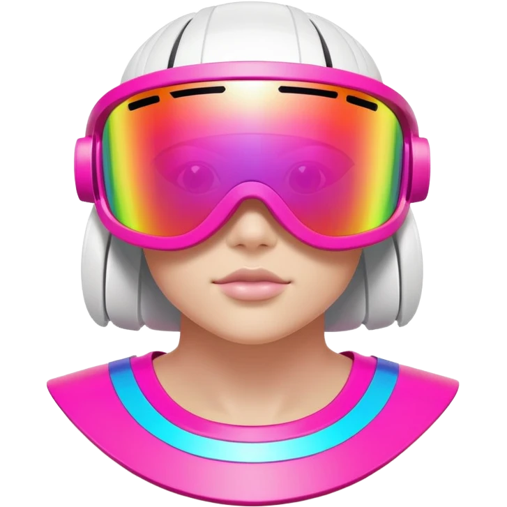 sporty neon pink shield visor sunglasses with chunky frame and integrated secure strap, professional athletic design, futuristic one-piece rainbow mirrored lens emoji