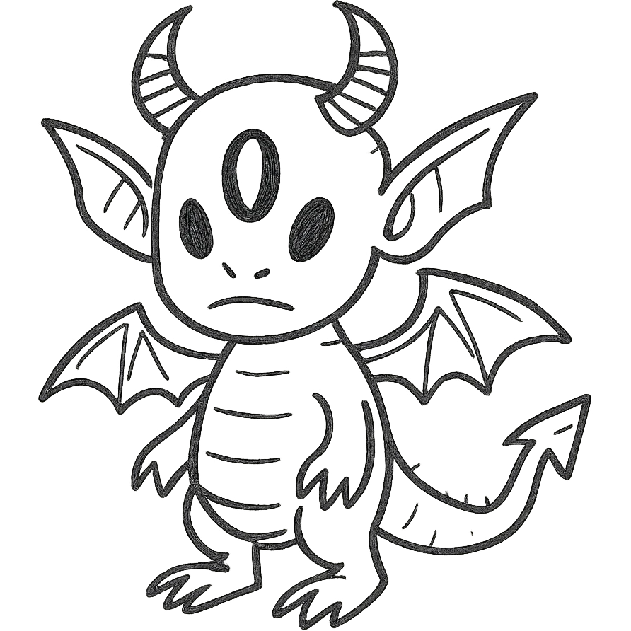 hand-drawn outlined kid dragon with demon and alien features emoji