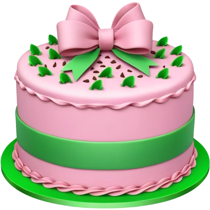 Pink Birthday cake with some green ribbons in 3D emoji