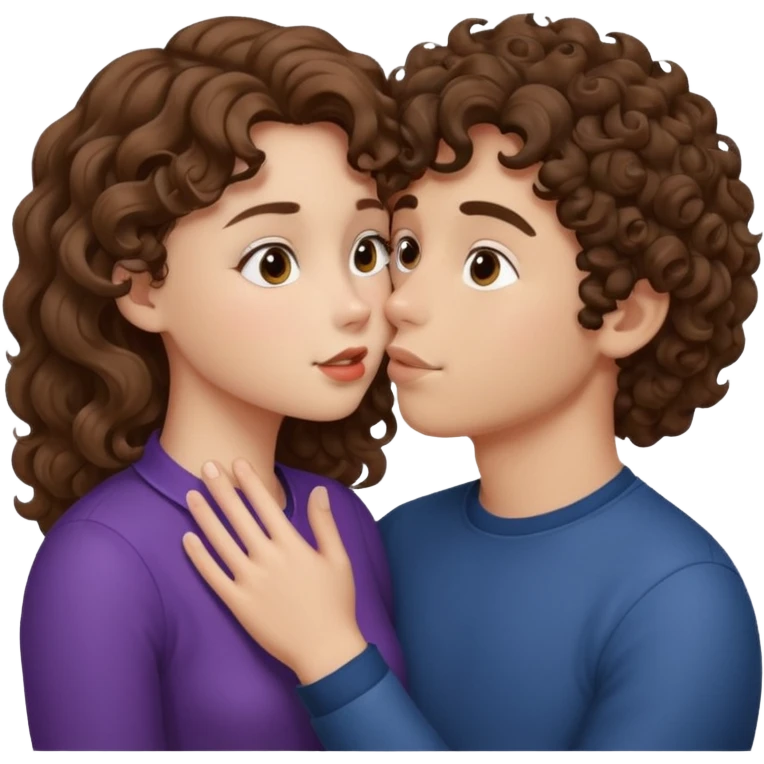 A girl with curly hair and a boy with wavy hair kiss emoji