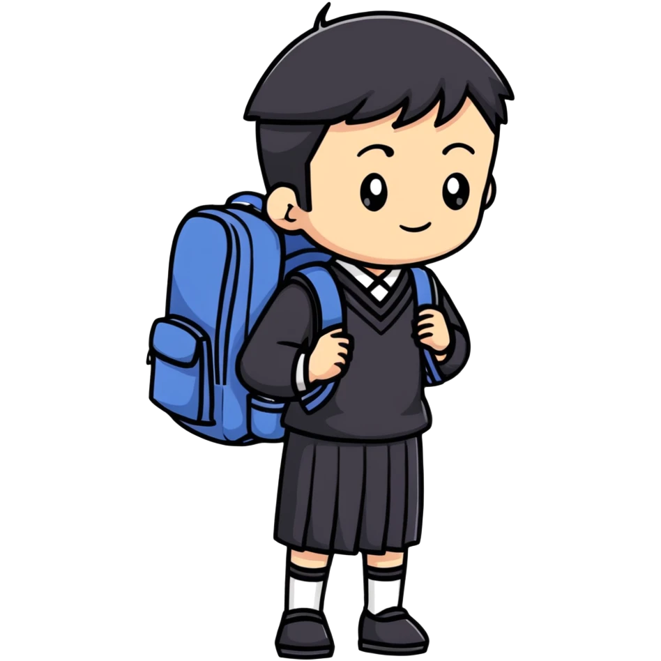 Japanese high school boy in traditional black uniform with school backpack emoji