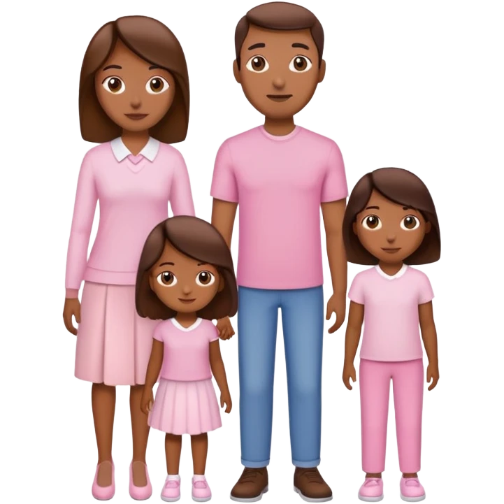 Medium brown family wearing light pink emoji