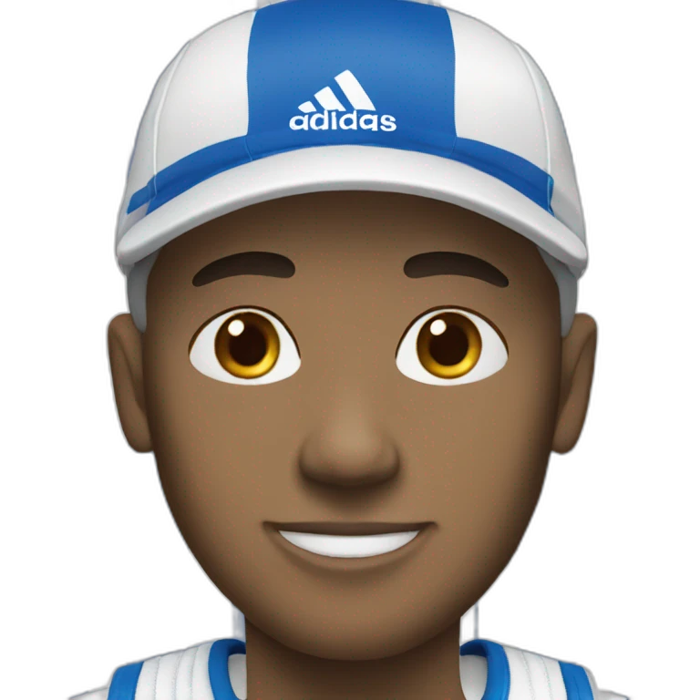 man race with White adidas shoes with blue strips emoji