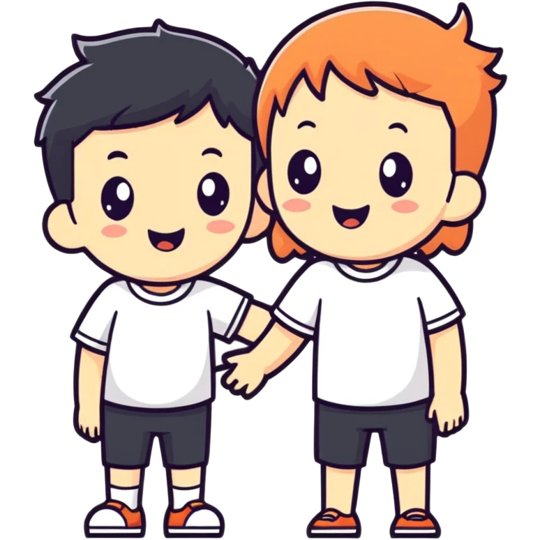 playful group of two short people cartoon sticker style, minimal or no clothing, non-explicit, suitable for general audience emoji