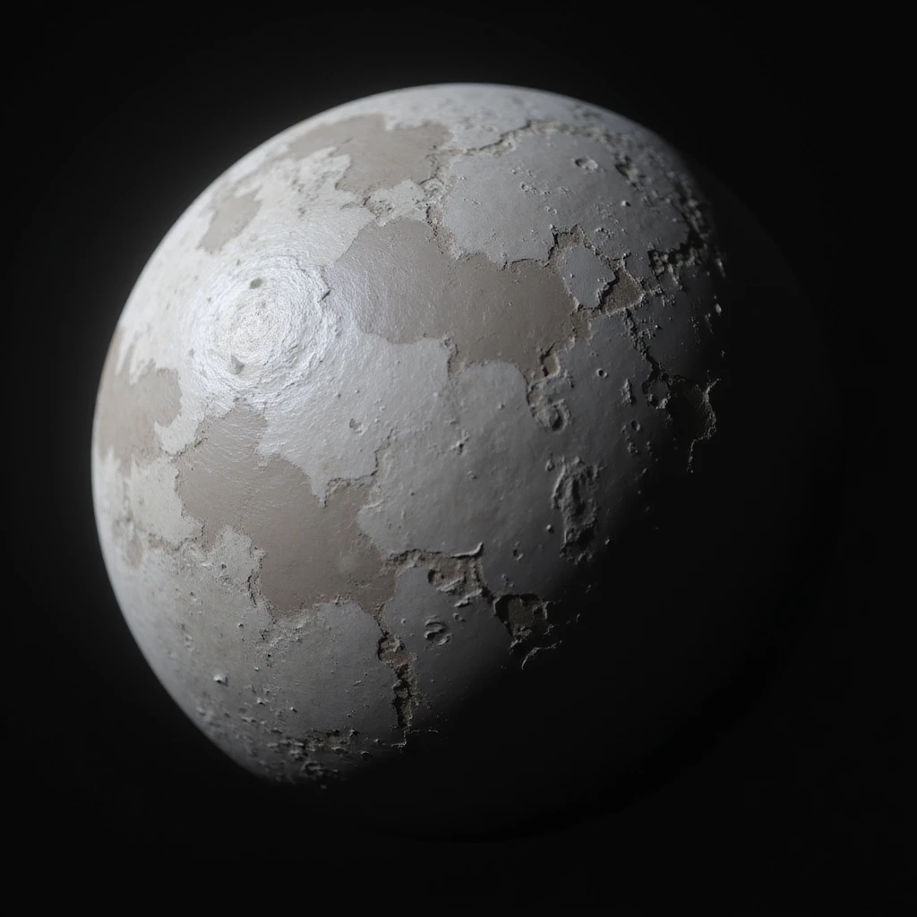 The planet Mercury as a realistic round rocky planet, smoother surface, soft transitions between light and dark gray, realistic style emoji