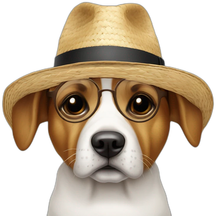 Un chien avec des lunettes et un chapeau de paille emoji