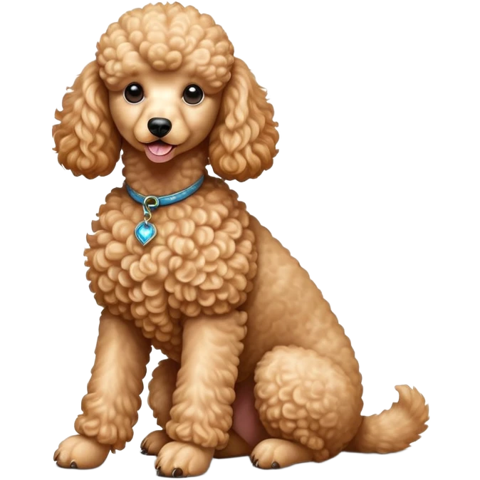 cinematic-[poodle]-realistic-full-body-sitting-emoji,-tail-resting-loosely-beside-its-paws,-head-tilted-dramatically, -curly-[apricot]-fur,-simplified-yet-realistic-focused-features,-highly-detailed,-glowing-with-an-almost-sarcastic-glow emoji