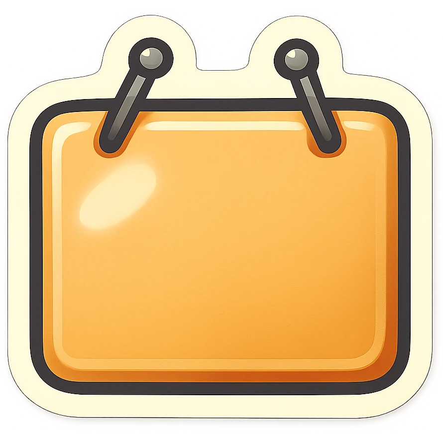 rectangular beige door sign, flat, with light shadow, retro sticker style, two nails hammered at the top of the sign, transparent background emoji