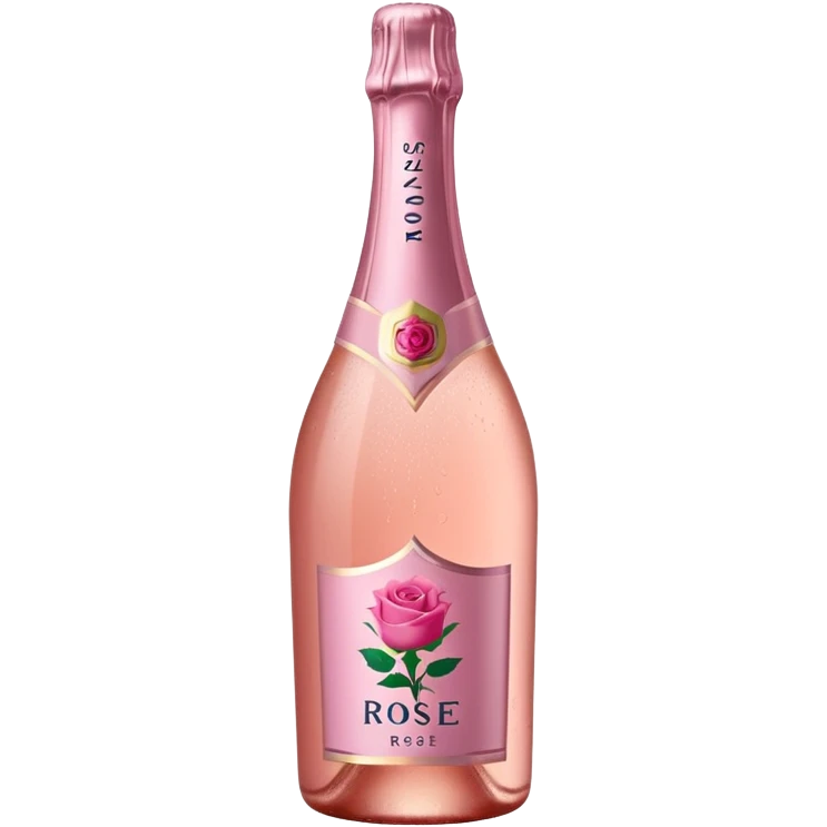 bottle of sparkling rosé with a rose logo on the label, tilted up and to the left, no glass emoji