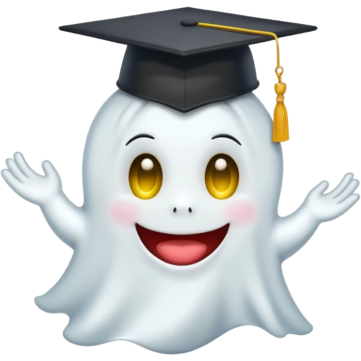 snapchat logo ghost  smiling  like an emoji with a graduate hat on top emoji
