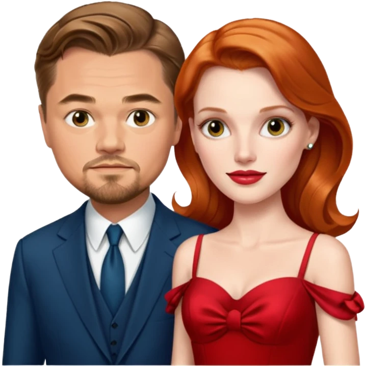 leonardo di caprio and Jessica Chastain in a red dress emoji