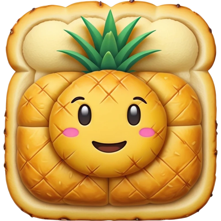 Chinese pineapple bun with crispy yellow top crust, simplified emoji style with bold outlines and bright colors, cartoon style Bo Lo Bao pastry emoji