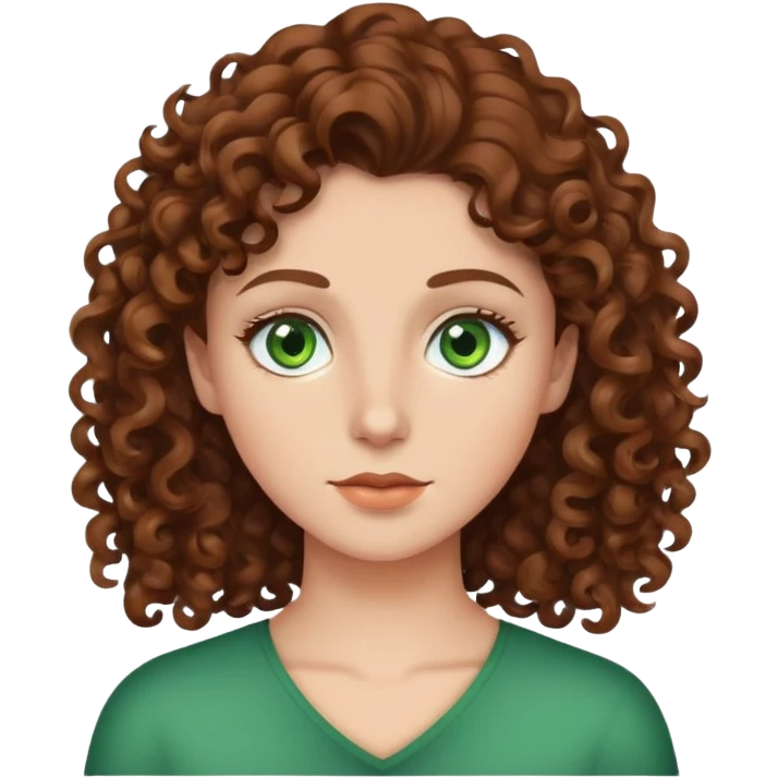 Brown curly hair side part green eyes emoji