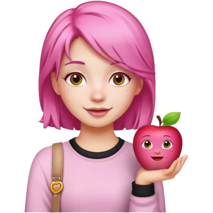 cute pink haired girl with cheerful pose and cute accessories. apple emoji style emoji