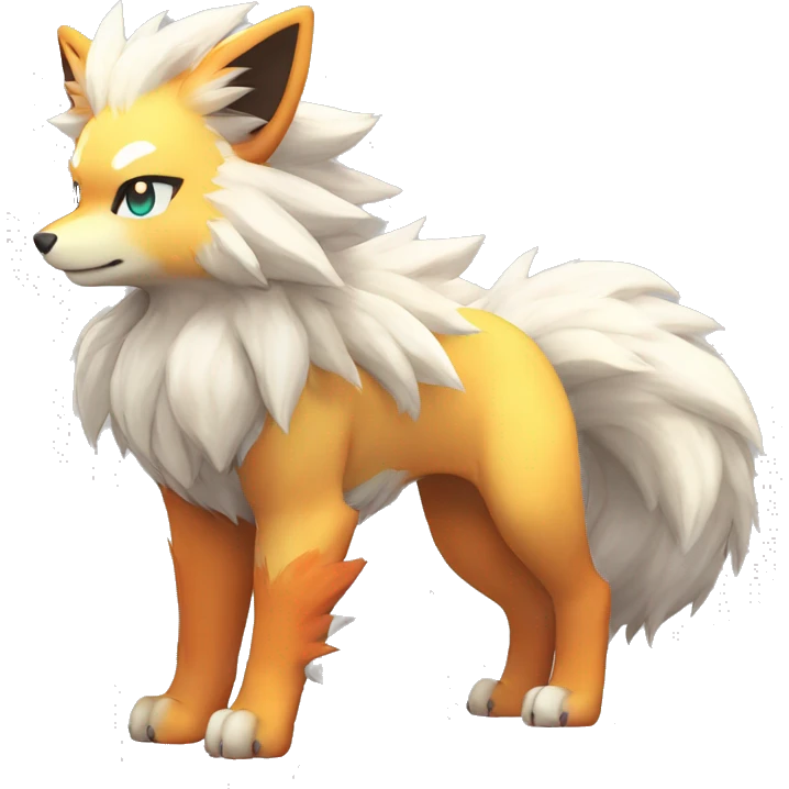 Colorful Shiny Kawaii Cute Arcanine—Vulpix-Ninetails-Flareon-Fakémon-Pokémon full body emoji