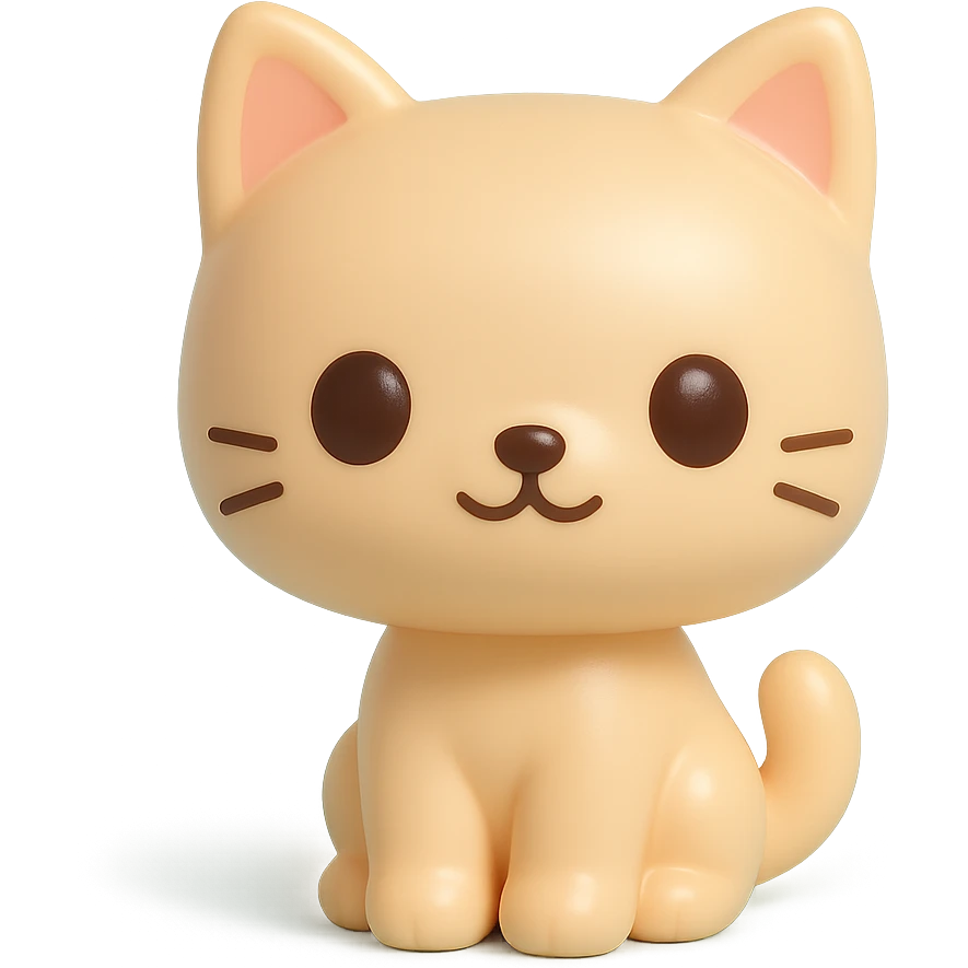 cute cat, vinyl figure style, large head, small body, glossy finish, simple background emoji
