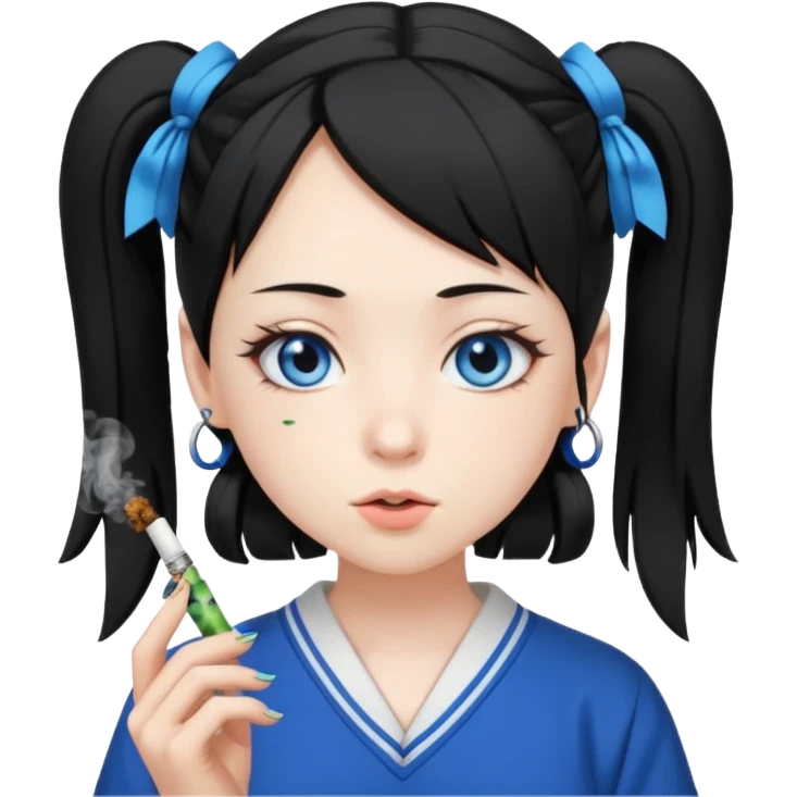 japanese schoolgirl with black twintails and blue eyes smoking a joint emoji