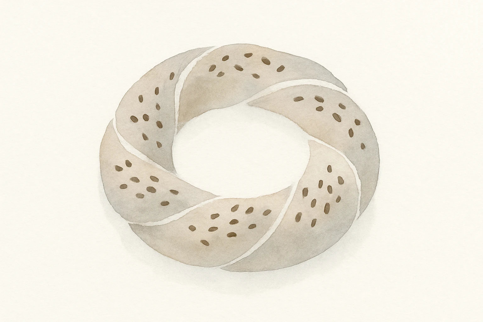 watercolor illustration of simit, Turkish sesame bagel, soft edges emoji
