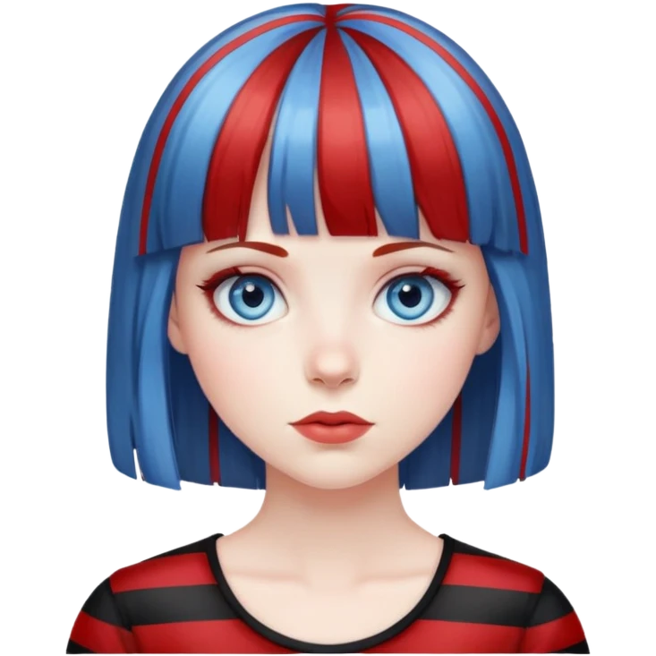 Pale girl with blue eyes, red and black striped hair with bangs emoji