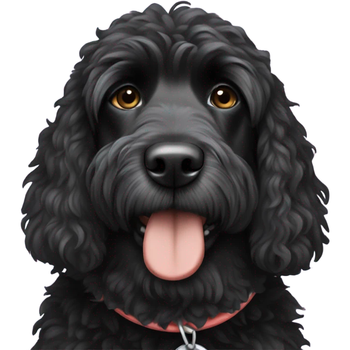black aussie doodle wearing neck cone of shame  emoji