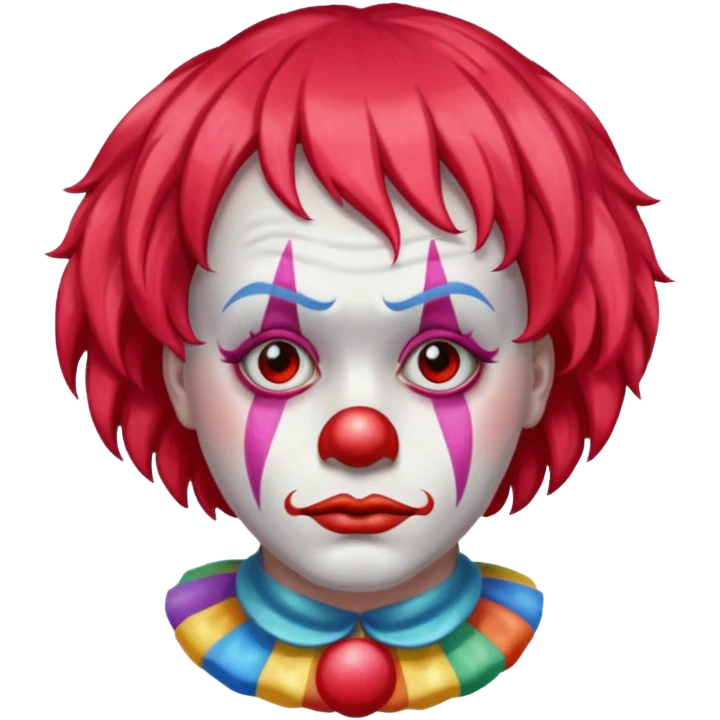red glitter clown with the sad facial expression emoji