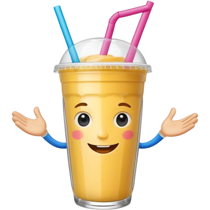 un vector de vaso de batido animado, de caricatura, con tapa y pitillo, que tenga brazos y piernas, cara tierna y que inspire confianza y amabilidad emoji
