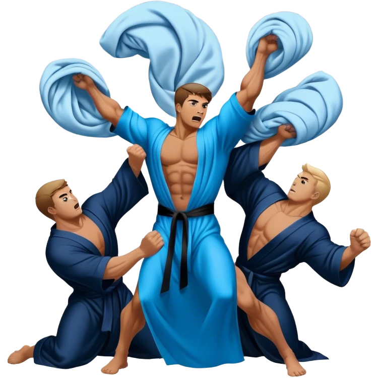 muscular men silk blue black robe pillow fight  emoji