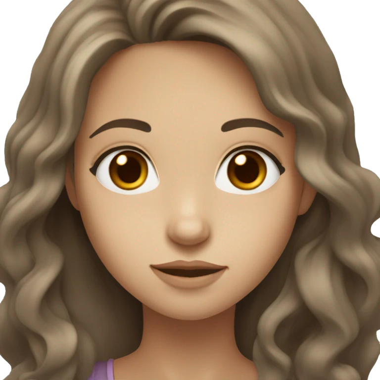 Girl whit brown eyes, white skin, and wavy and brown hair and a long hair emoji