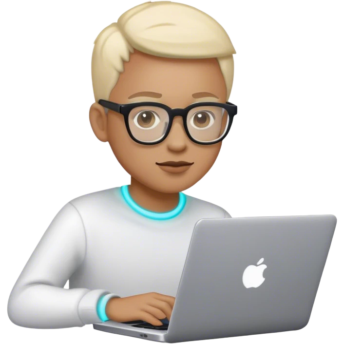 An emoji of a person with a laptop wearing glasses and with a slight neon glow emoji