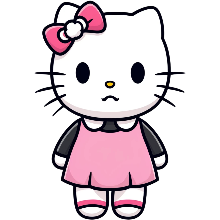 Hello Kitty with a horror face, unsettling expression emoji