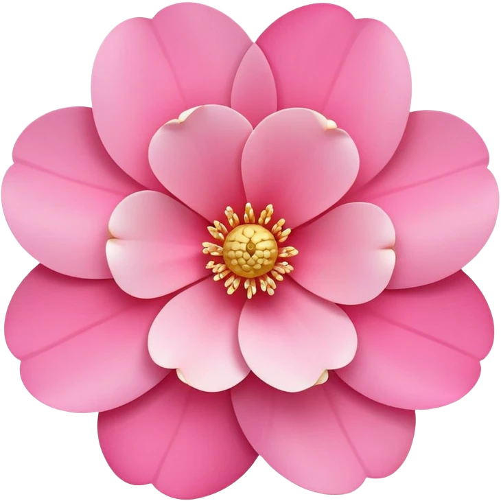 camellia flower, flat design, 5 layered pink petals with soft gradient, golden stamen in center, minimal outline, clean circular shape, pastel colors emoji