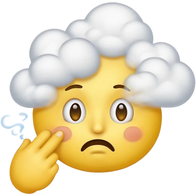 stinky smelly yellow emoji face, cartoon style, holding nose, stink clouds emoji