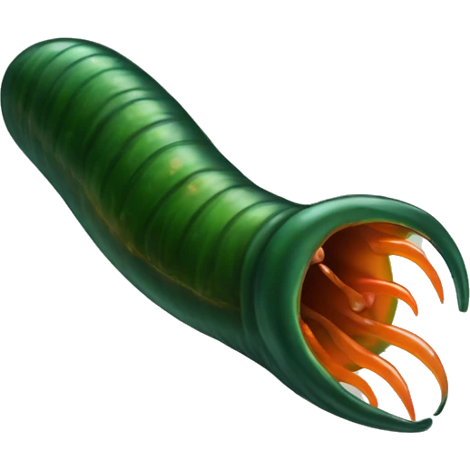 Eight-eyed Dark green and orange medicinal leech with oral suction and caudal suction emoji