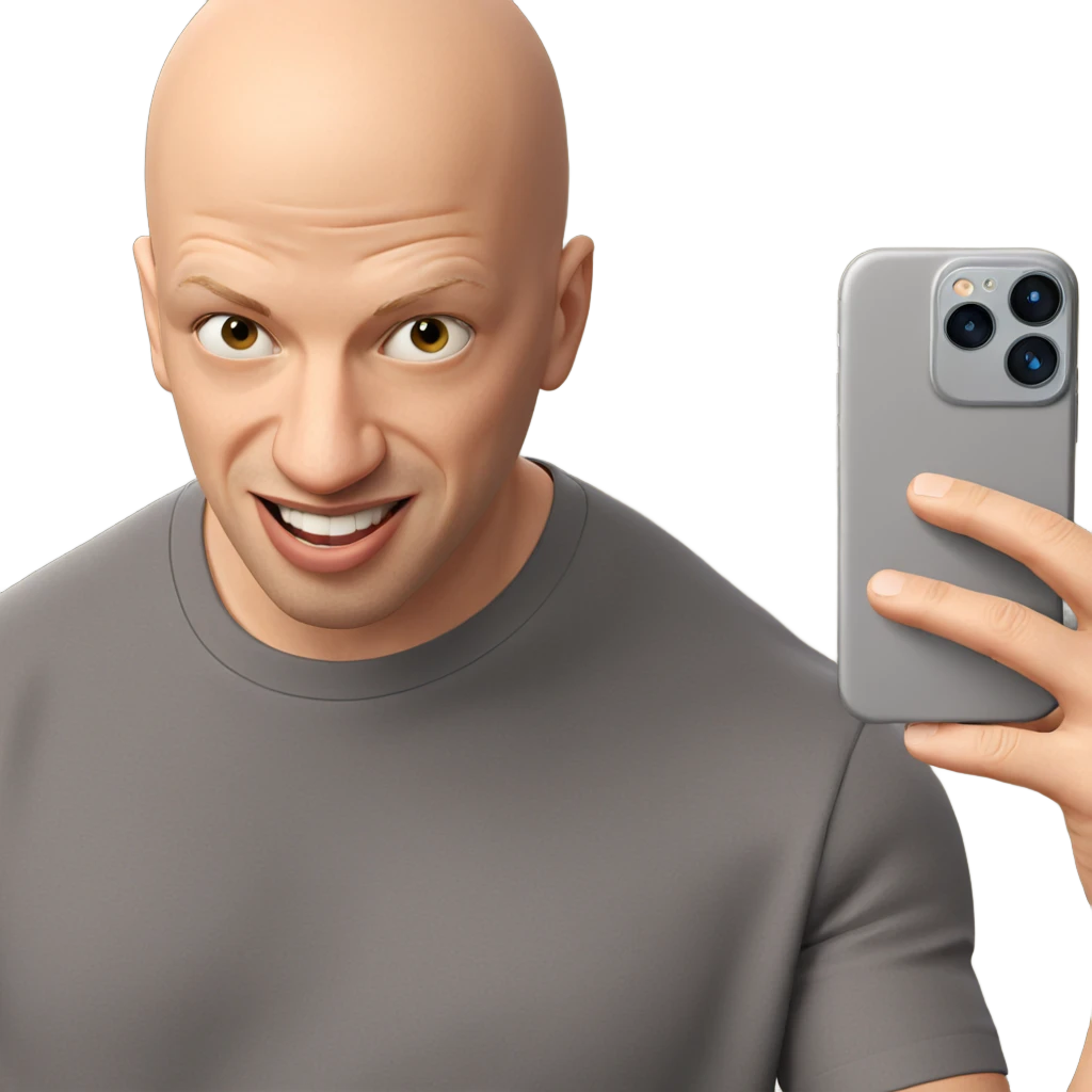 bald boy taking a selfie emoji