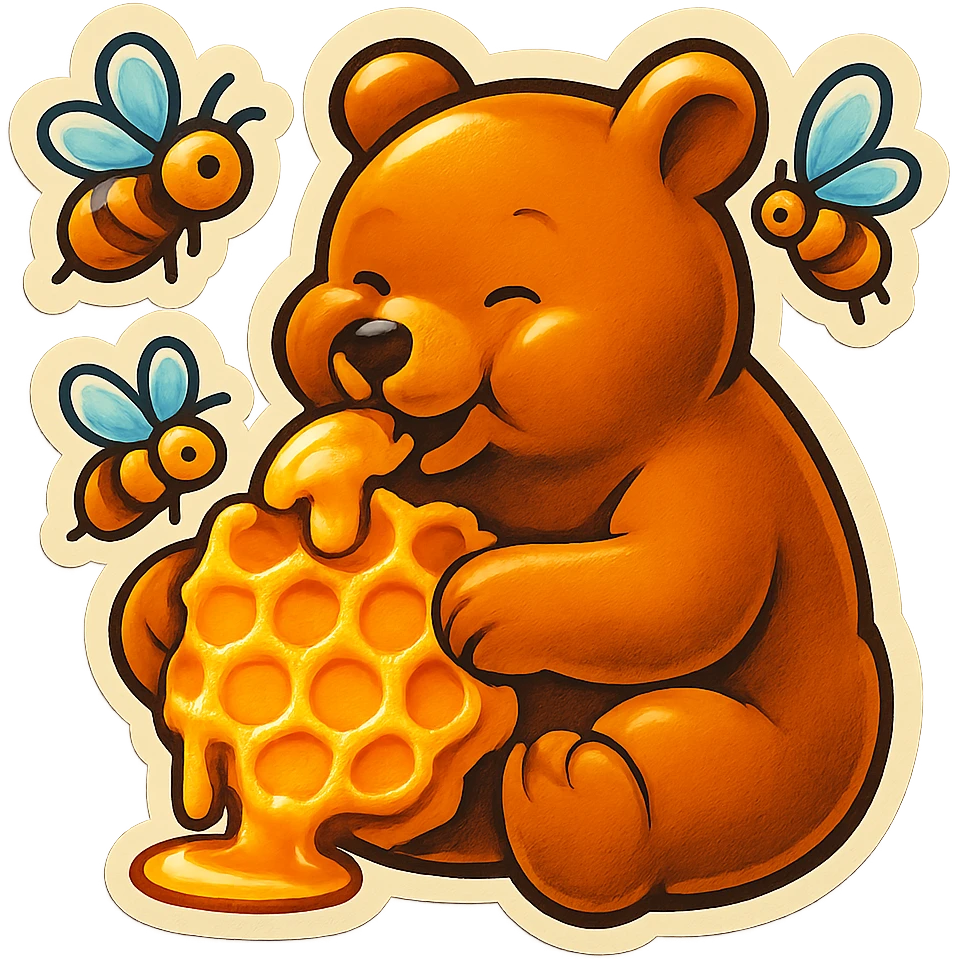bear eating honeycomb with bees flying around emoji