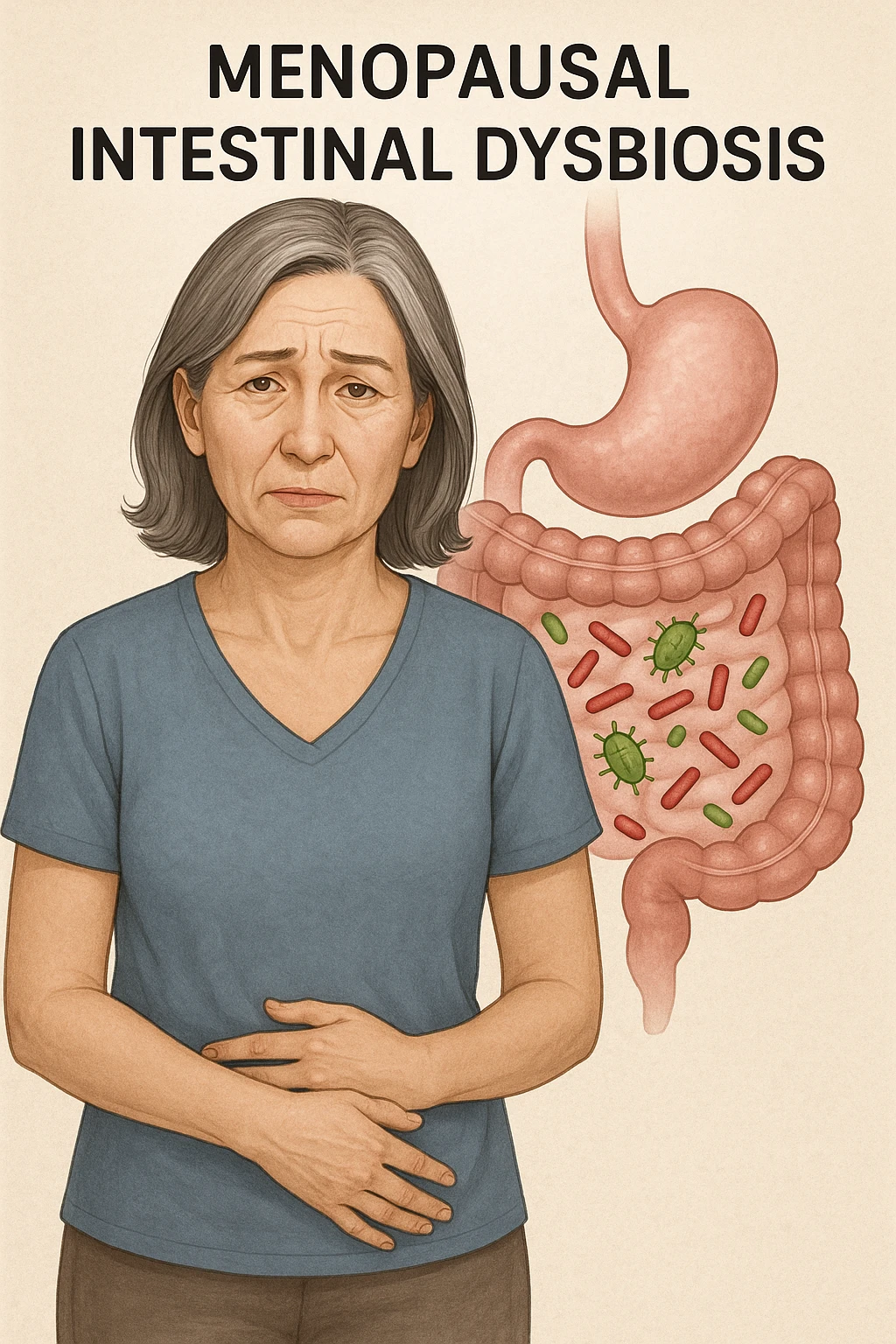 donna in menopausa con la disbiosi intestinale emoji