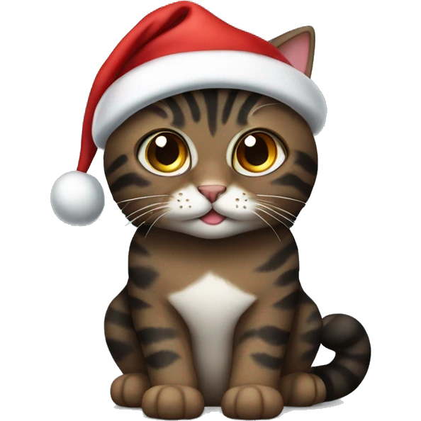 Black and brown tabby cat dark with Santa hat emoji