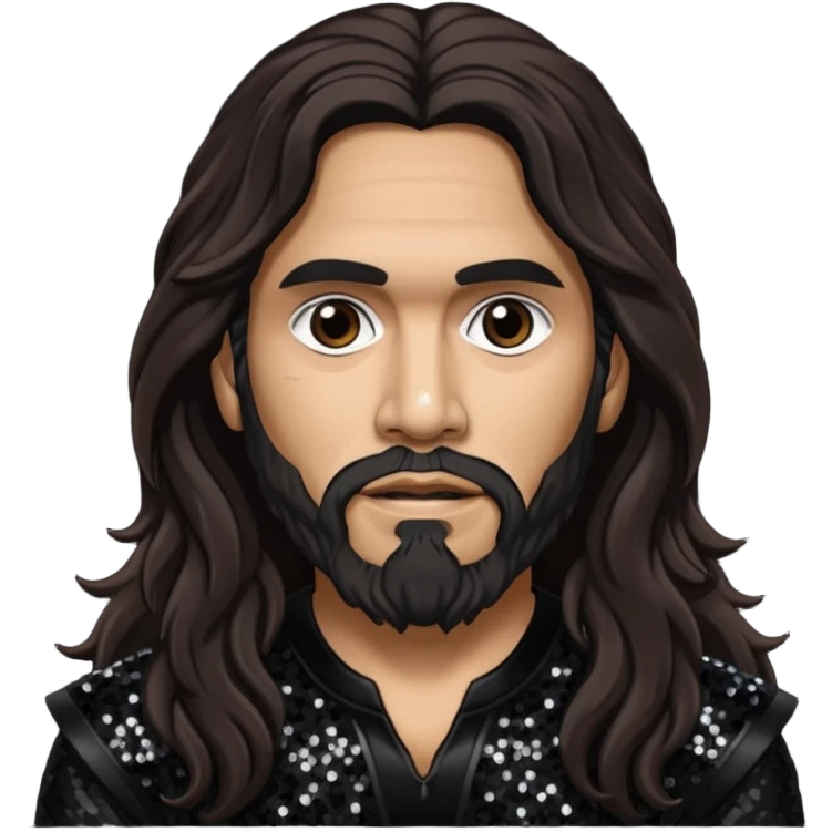 Tom Araya with long dark brown hair, black sequin outfit  emoji