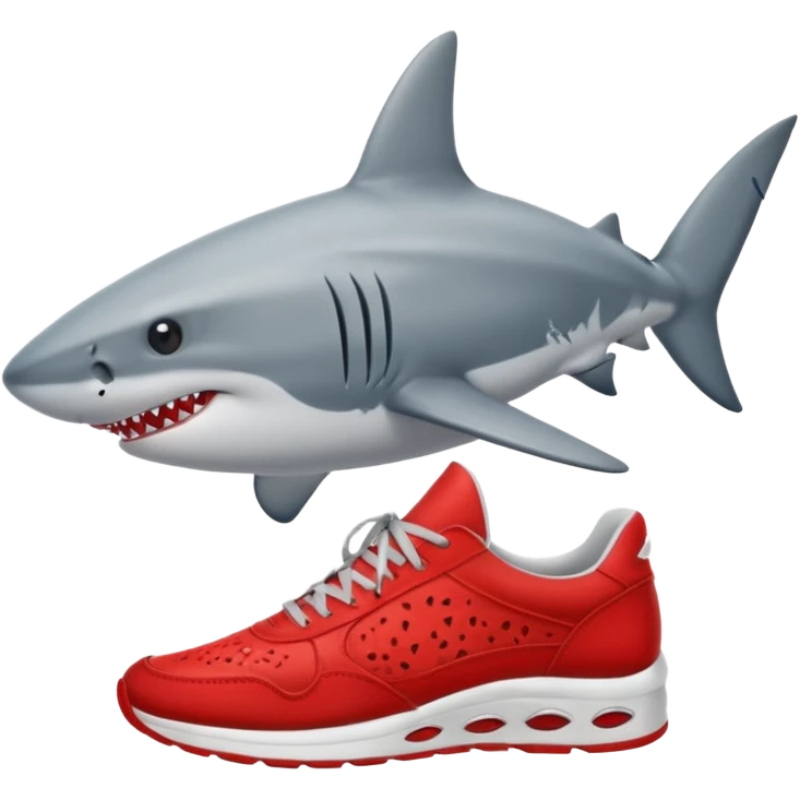 Tiburón puesto en sus aletas tenis rojos emoji