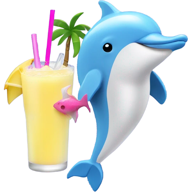 Pink dolphin drinking a pina colada emoji