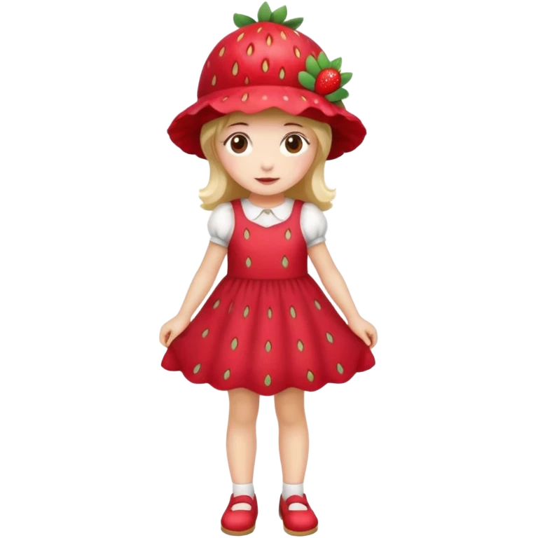 Strawberry shortcake human girl full body and legs with a strawberry hat on her hair and dress without a cake emoji