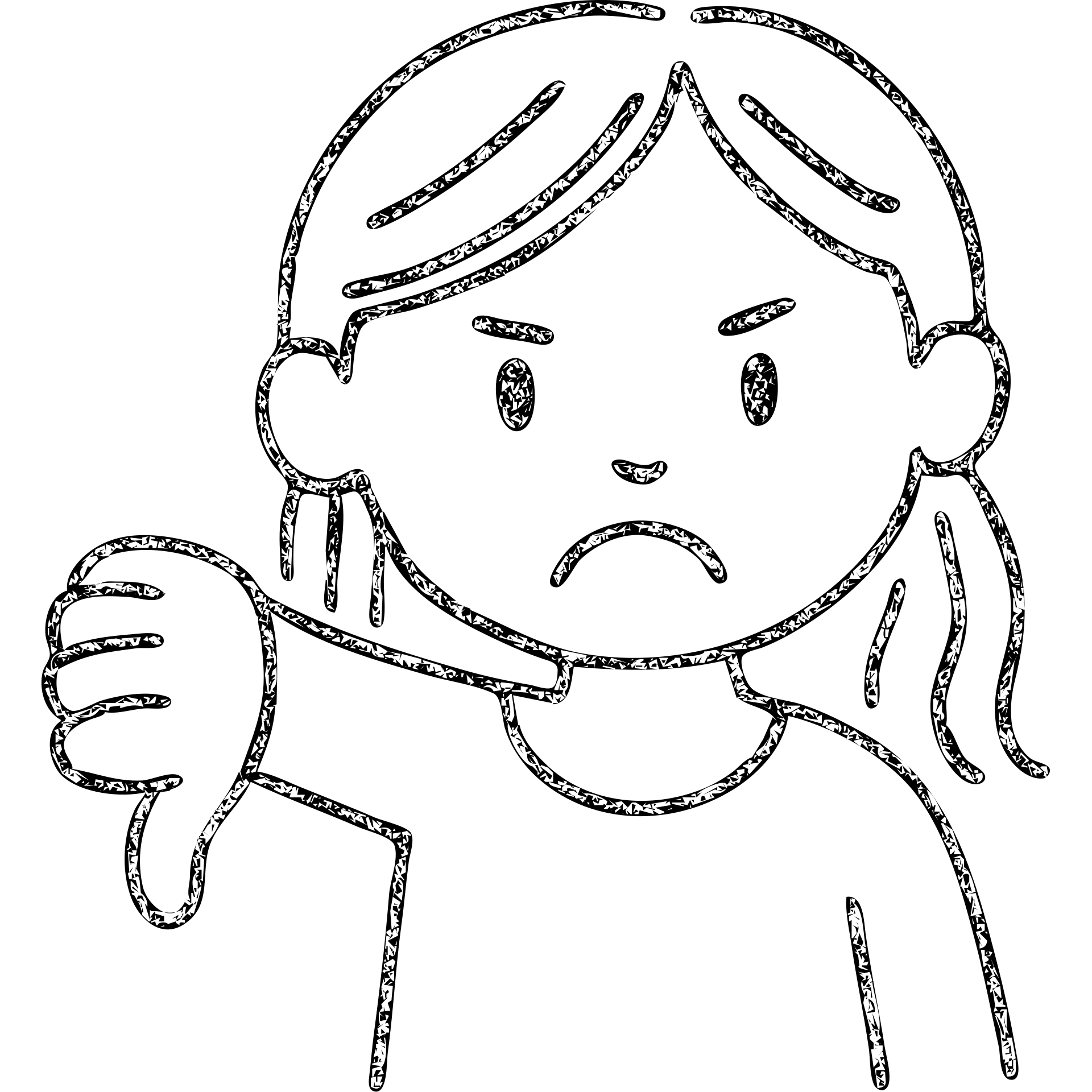 hand drawn outlined icon of a girl showing thumbs down emoji