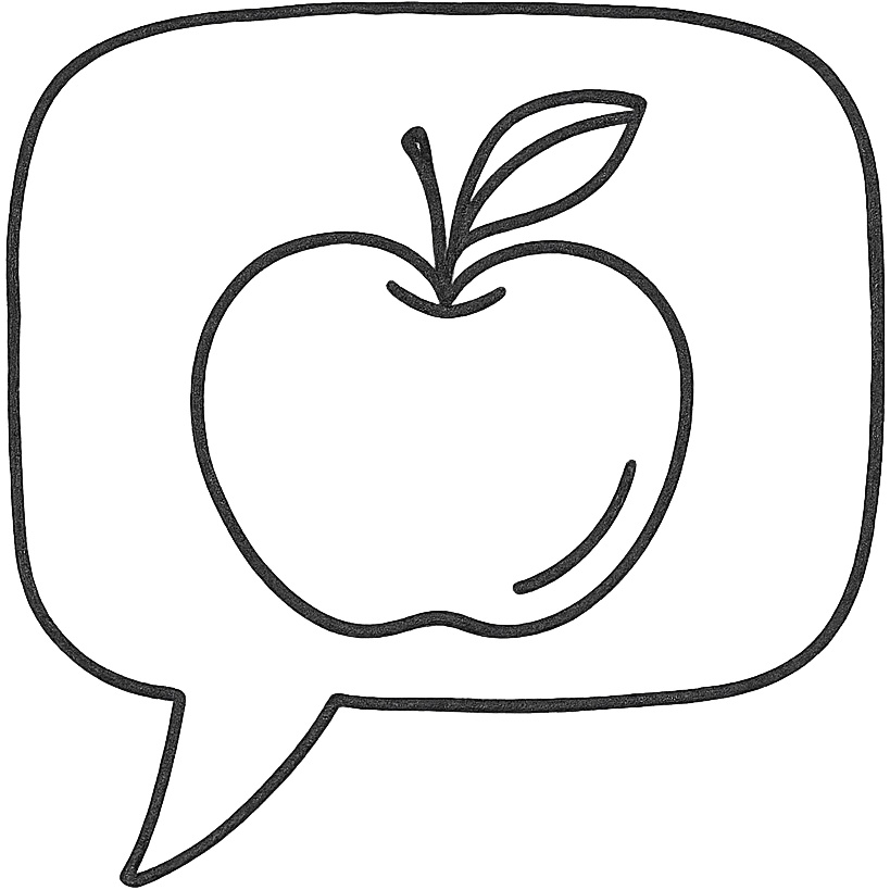 outlined chat bubble with a hand-drawn apple style brush inside emoji