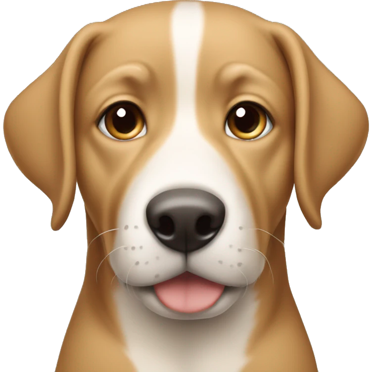Tan dog with white stripe down face and nose with blue eyes emoji